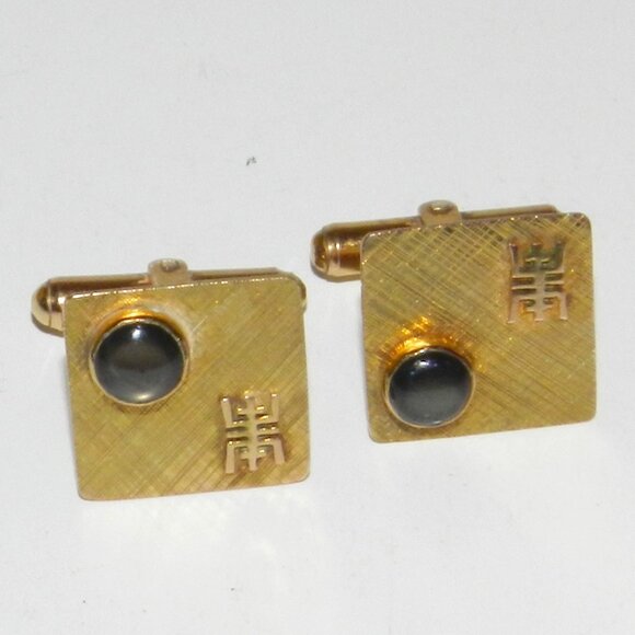 Vintage 14K Gold Black Star Sapphire Cufflinks Square Very Rare!! - Picture 6 of 16